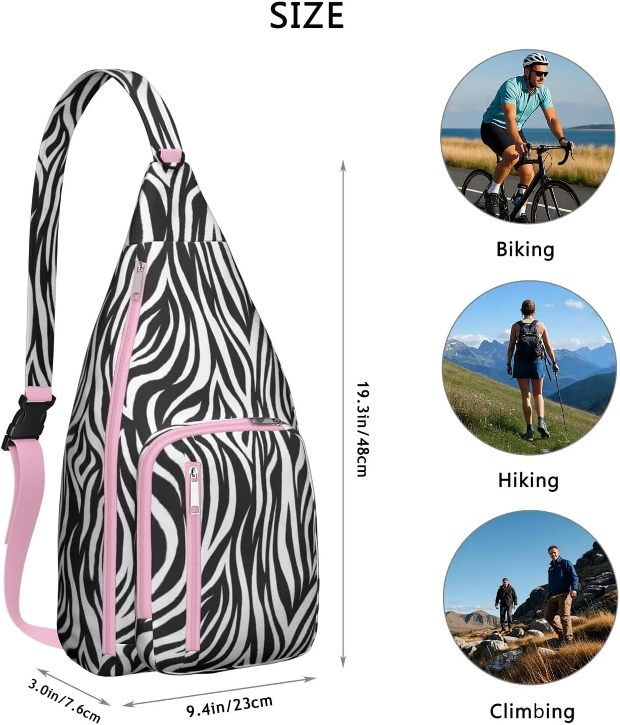 Shoulder Sling Crossbody Casual Chest Bag For Travel Sports Running,Backpack for Men & Women Lightweight Sports BagCrossbody Concealed Carry,Zebra Shoulder Bag Waterproof Chest Bag