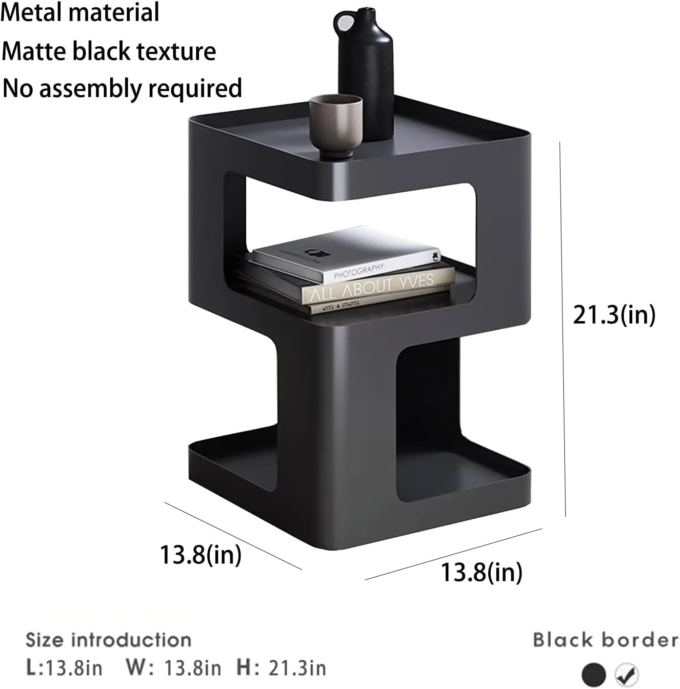 Side Table,Modern end Table,Black Metal nightstand,Bedside Tables,Accent Table with Storage for Living Room Bedroom entryway Couch,no Assembly Required,Unique Furniture.