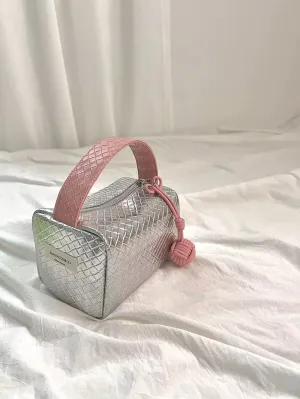 Sier Pink Color Matching Woven Hand Portable Cosmetic Bags