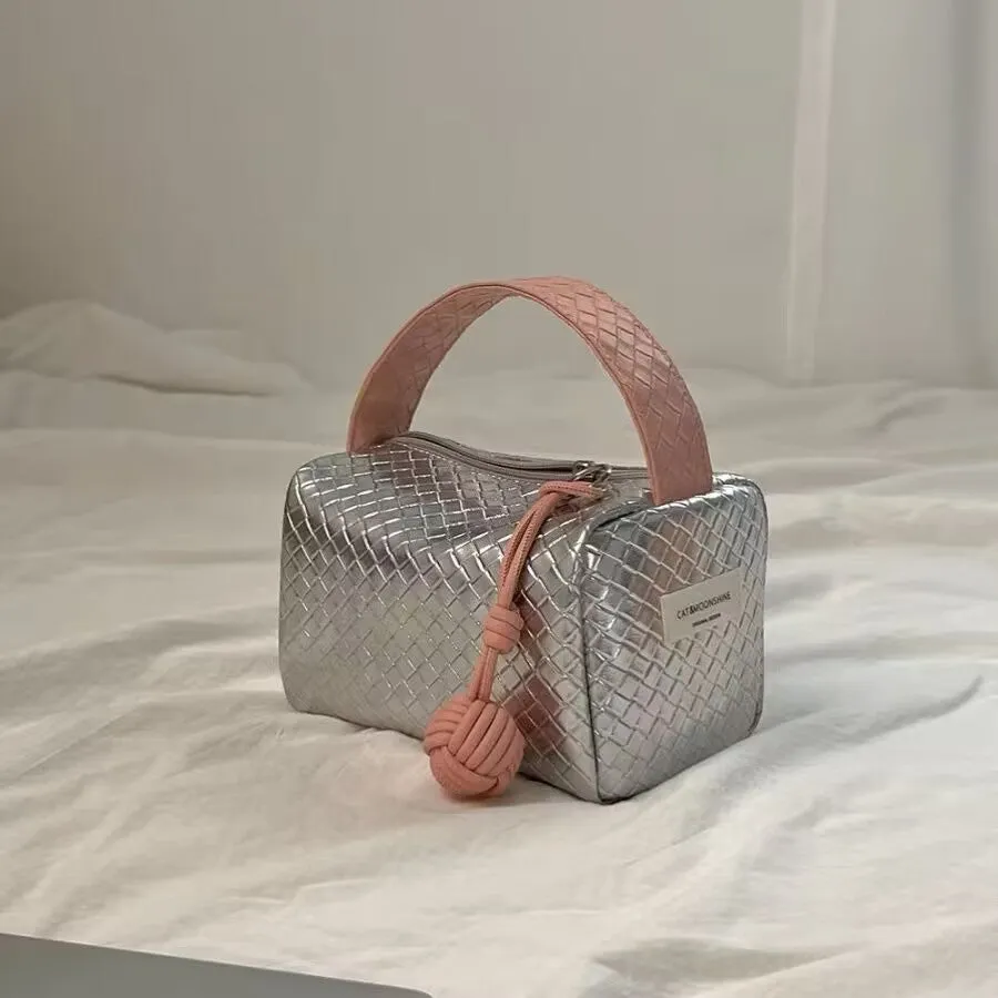 Sier Pink Color Matching Woven Hand Portable Cosmetic Bags