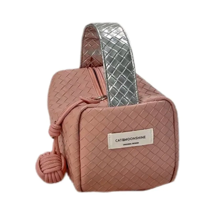 Sier Pink Color Matching Woven Hand Portable Cosmetic Bags