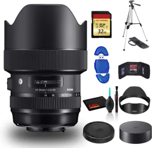Sigma 14-24mm f/2.8 DG HSM Art Lens for Canon EF with Cleaning Kit, Full Size Tripod, and 32GB Memory Kit