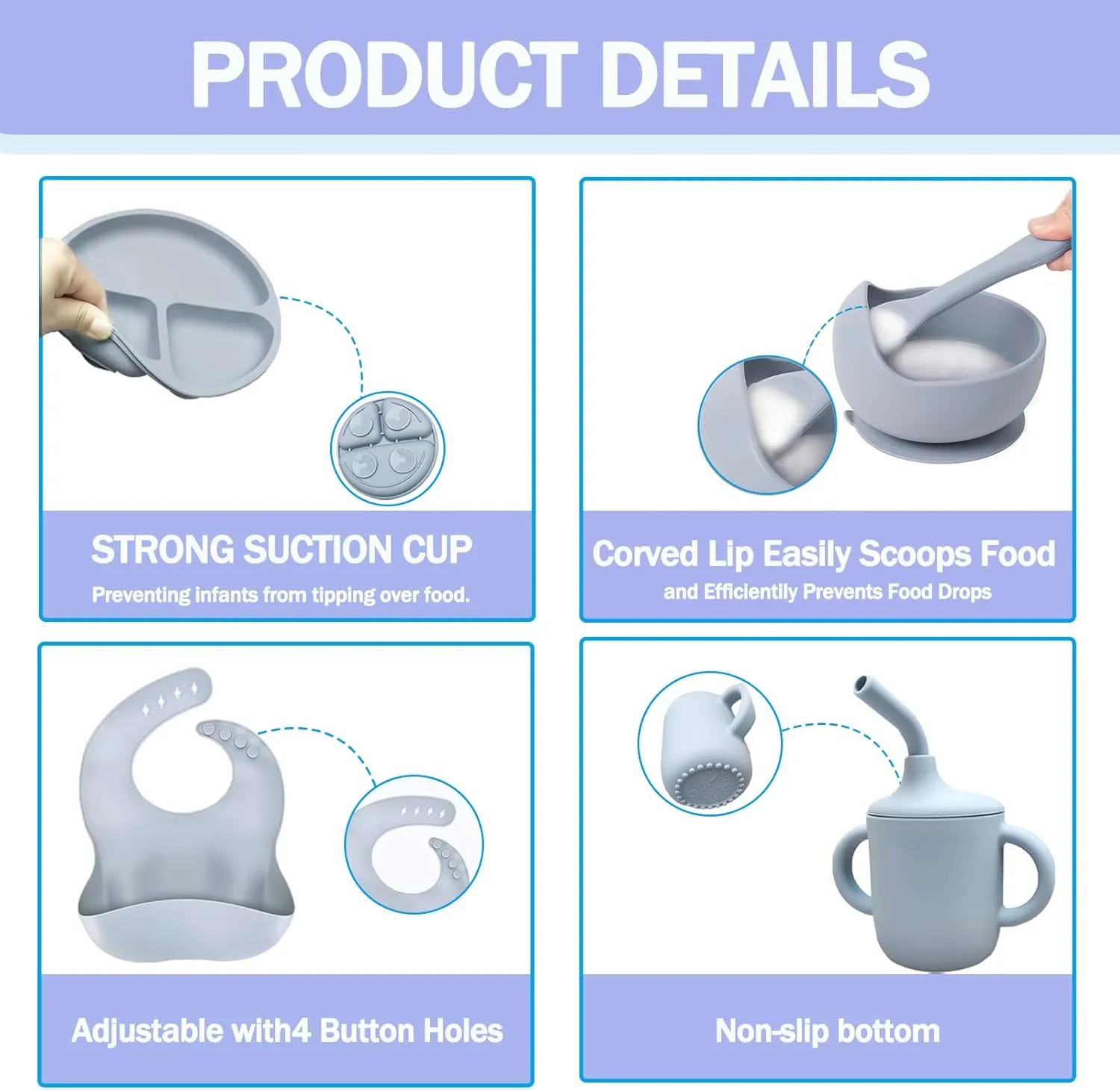 Silicone Baby Feeding Set 11 Pcs,Baby Led Weaning Supplies,Baby Plates and Bowls Sets,Self Feeding Spoons Dish Set,First Stage Solid Food Eating Utensils - 6  Months