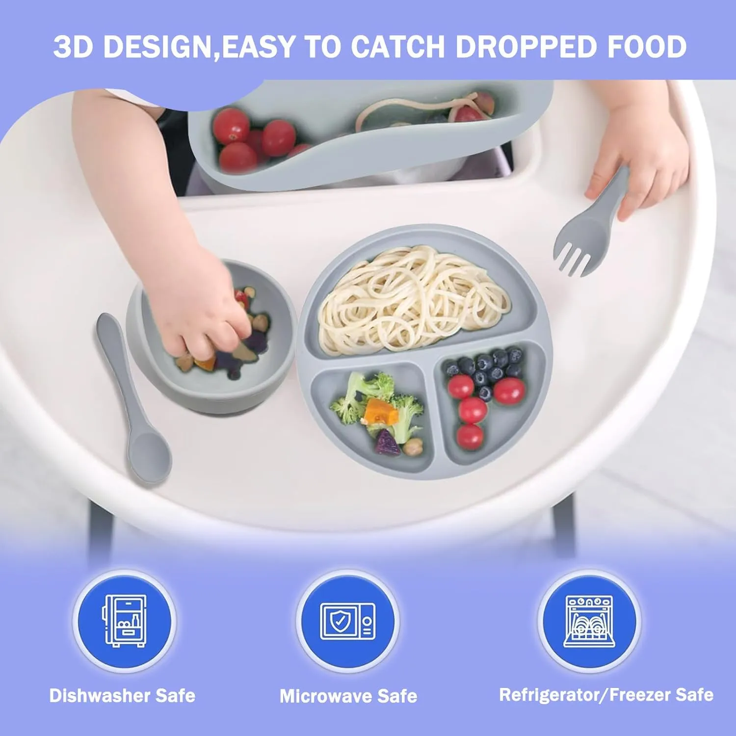 Silicone Baby Feeding Set 11 Pcs,Baby Led Weaning Supplies,Baby Plates and Bowls Sets,Self Feeding Spoons Dish Set,First Stage Solid Food Eating Utensils - 6  Months