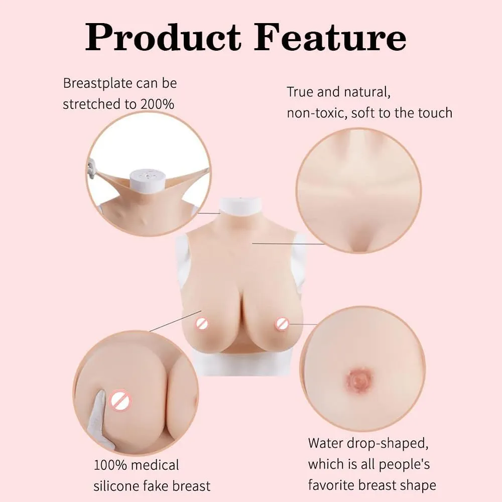 Silicone Breasts Forms,Fake Breastplate B-S Cup Fake Boobs for Crossdressers Transgender Drag Queen Cosplay(Plus Size)