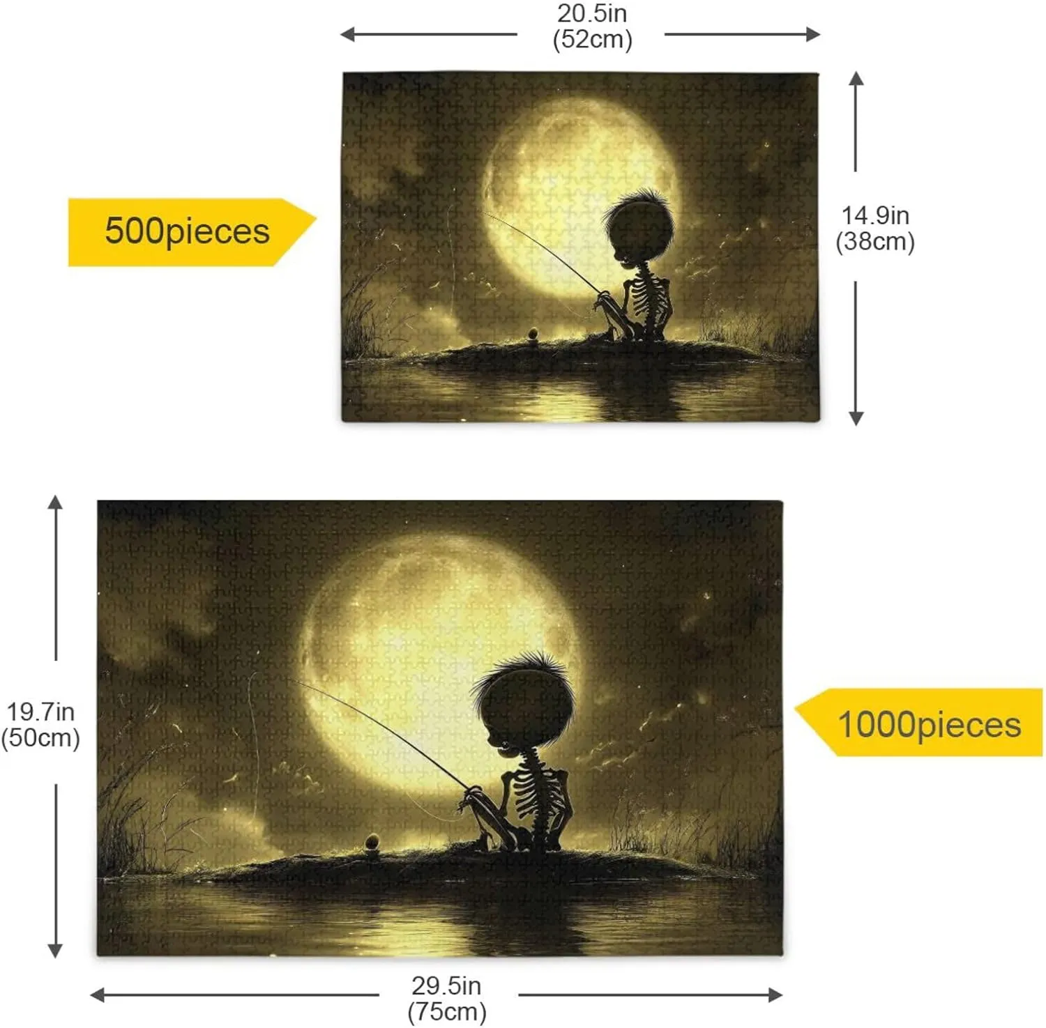 Skeleton Fishing Moon Jigsaw Puzzle for Adults 500 Pieces, Impossible Challenging Hard Difficult Puzzles for Adults Jigsaw Puzzles for Party Entertainment Family Games