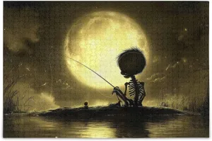 Skeleton Fishing Moon Jigsaw Puzzle for Adults 500 Pieces, Impossible Challenging Hard Difficult Puzzles for Adults Jigsaw Puzzles for Party Entertainment Family Games