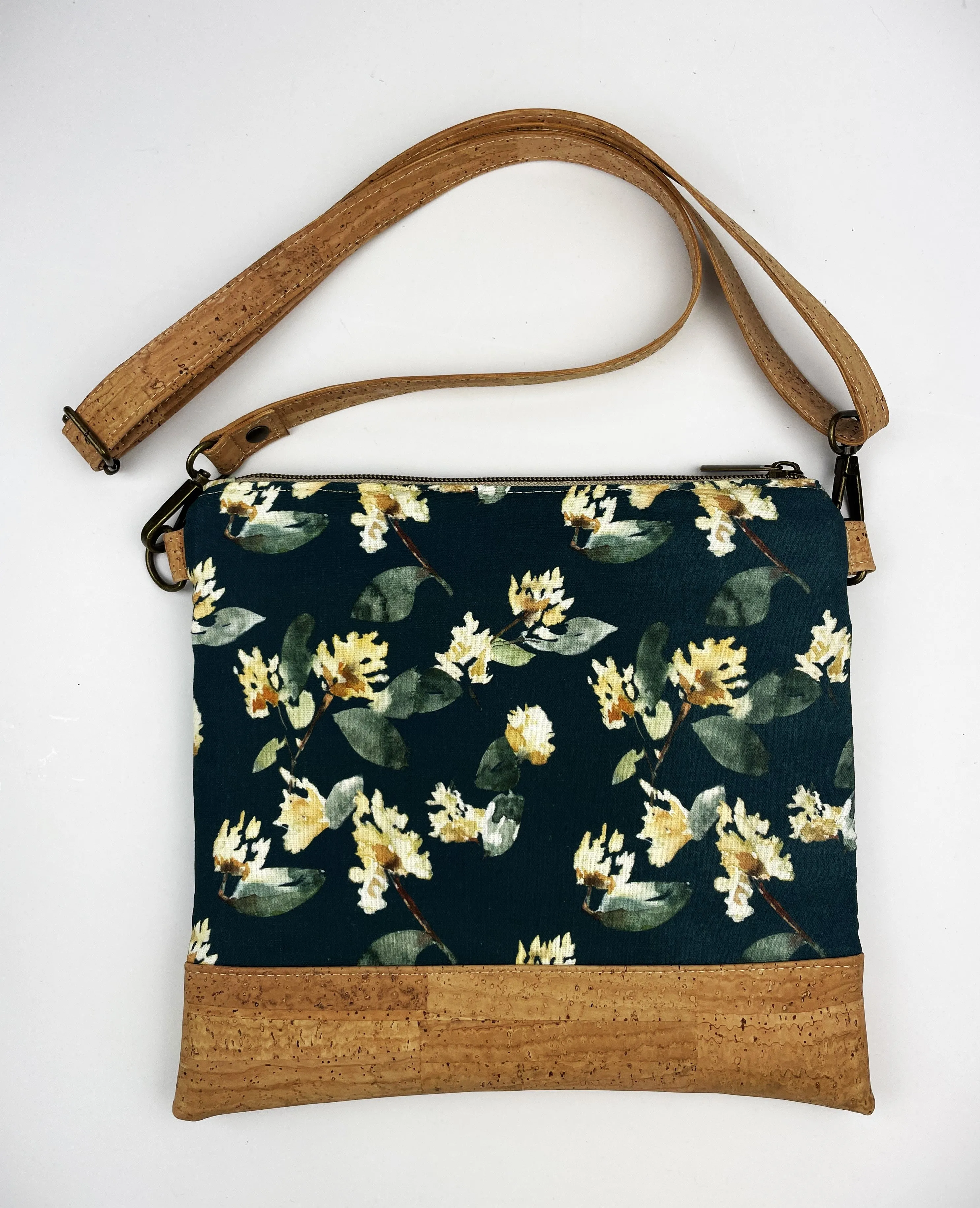 Slim Crossbody Bag - Cork and Vale in Dusk Floral Fabric