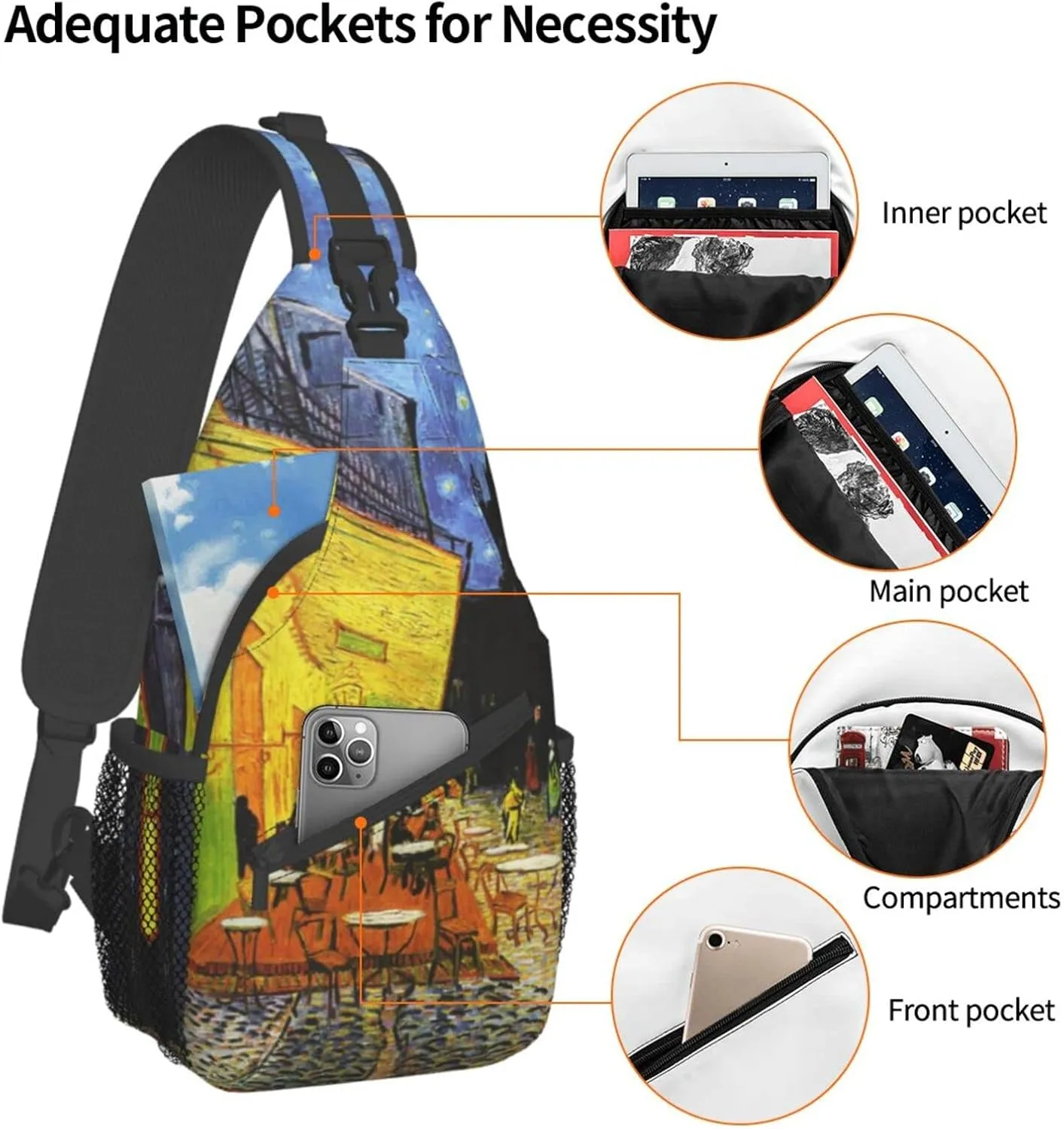 Sling Backpack Cafe Terrace At Night Multipurpose Crossbody Shoulder Bag Chest Daypack For Gym Travel Hiking