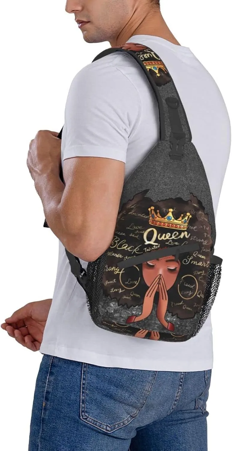 Sling Bag Crossbody Women Men Travel Chest Backpack Leisure Sports Outdoor Running Hiking African American Afro Woman