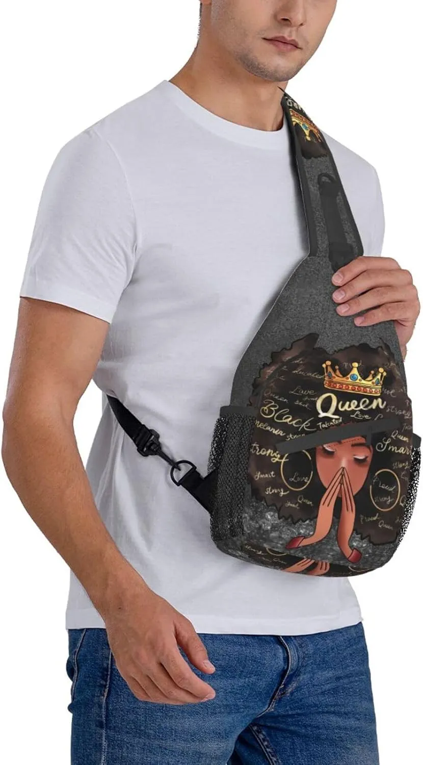 Sling Bag Crossbody Women Men Travel Chest Backpack Leisure Sports Outdoor Running Hiking African American Afro Woman