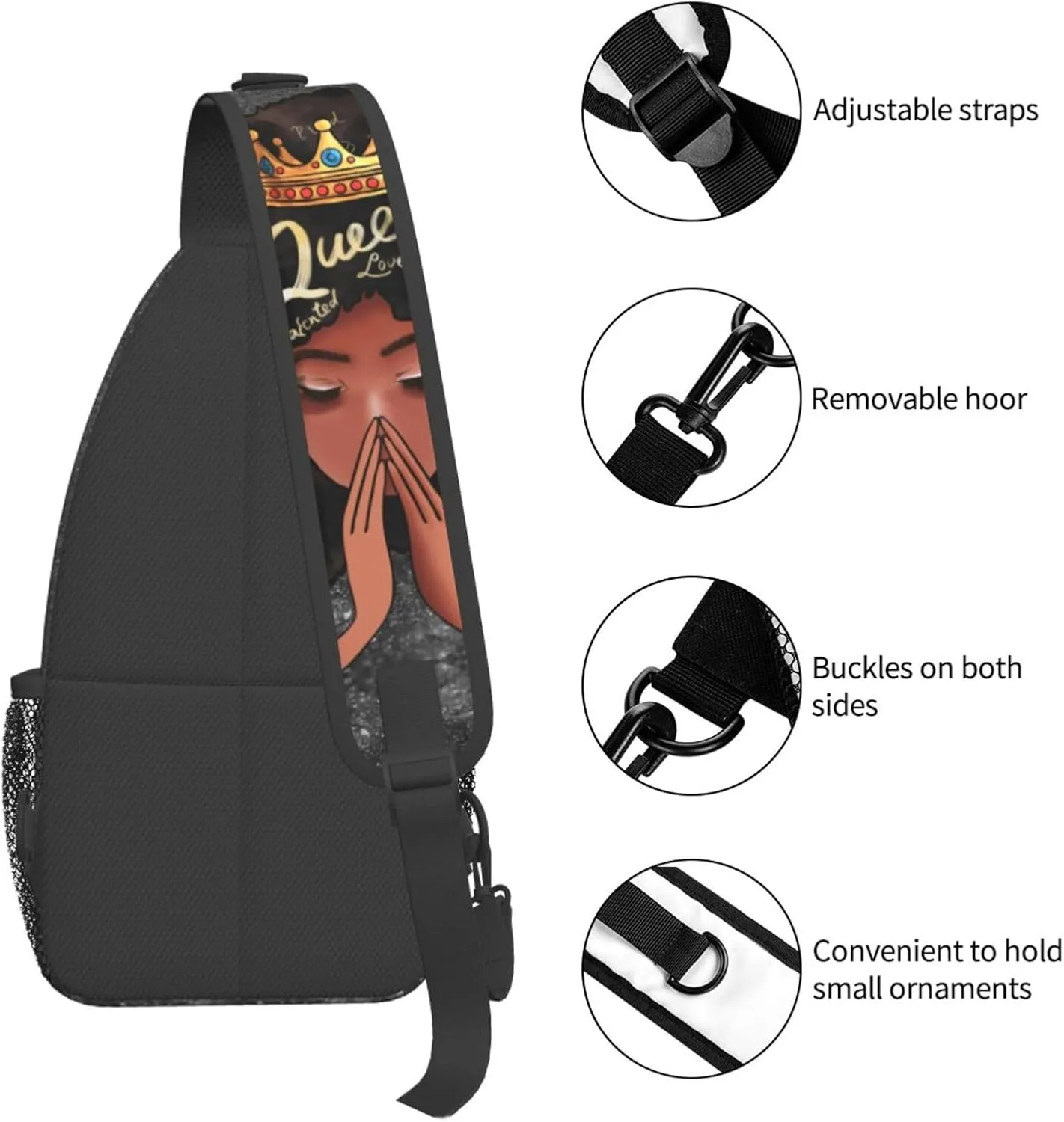 Sling Bag Crossbody Women Men Travel Chest Backpack Leisure Sports Outdoor Running Hiking African American Afro Woman