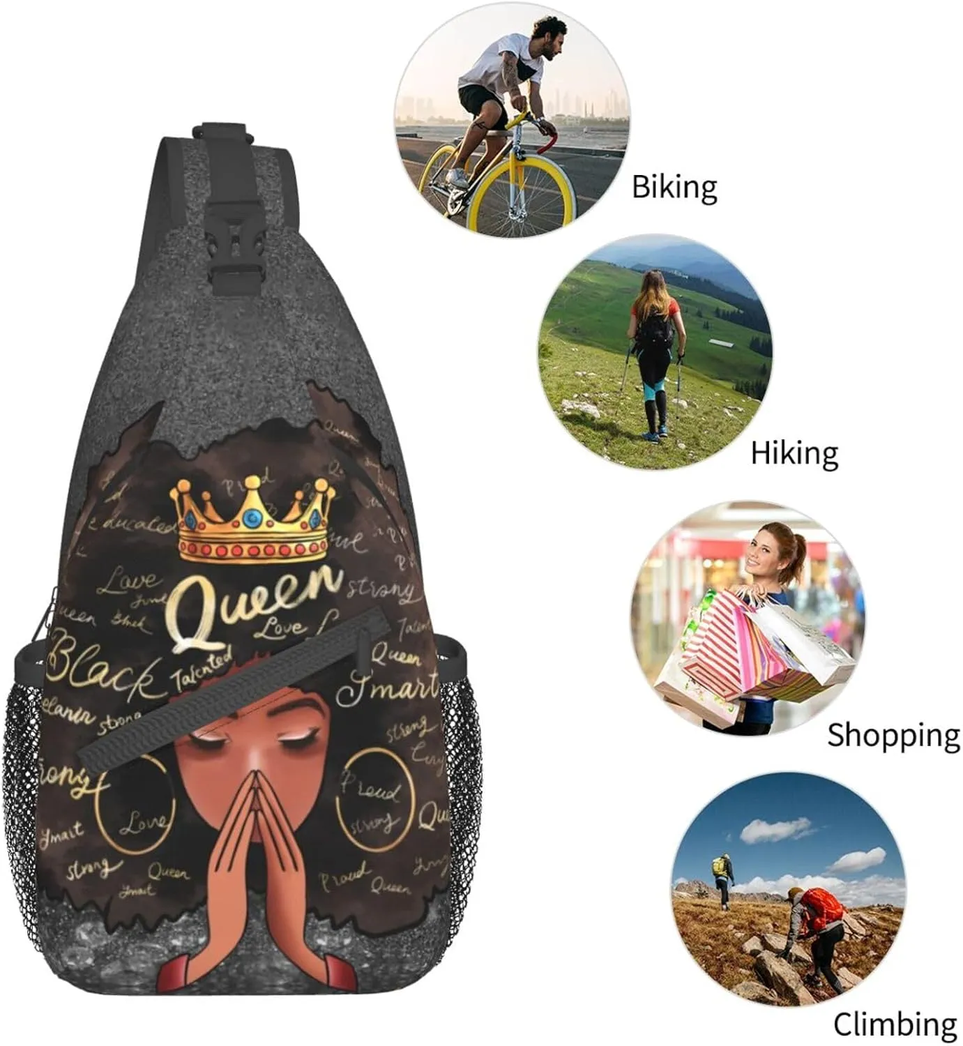 Sling Bag Crossbody Women Men Travel Chest Backpack Leisure Sports Outdoor Running Hiking African American Afro Woman