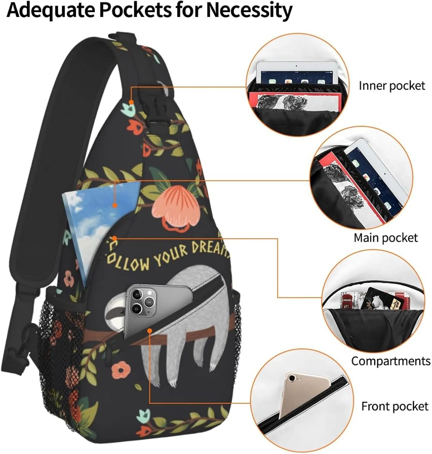 Sling Bag Crossbody Women Men Travel Chest Backpack Leisure Sports Outdoor Running Hiking