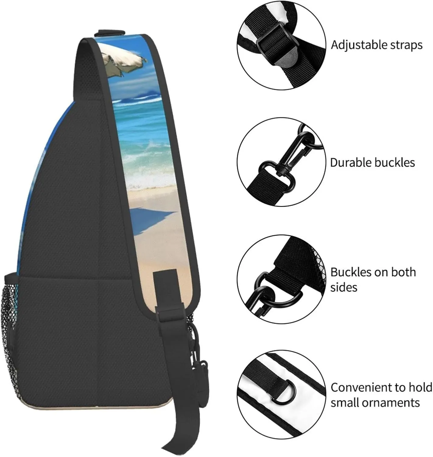 Sling Bag for Women Men Shoulder Bag Valley Chest Bag Travel Fanny Pack Lightweight Casual Daypack, Umbrella on Beach, One Size