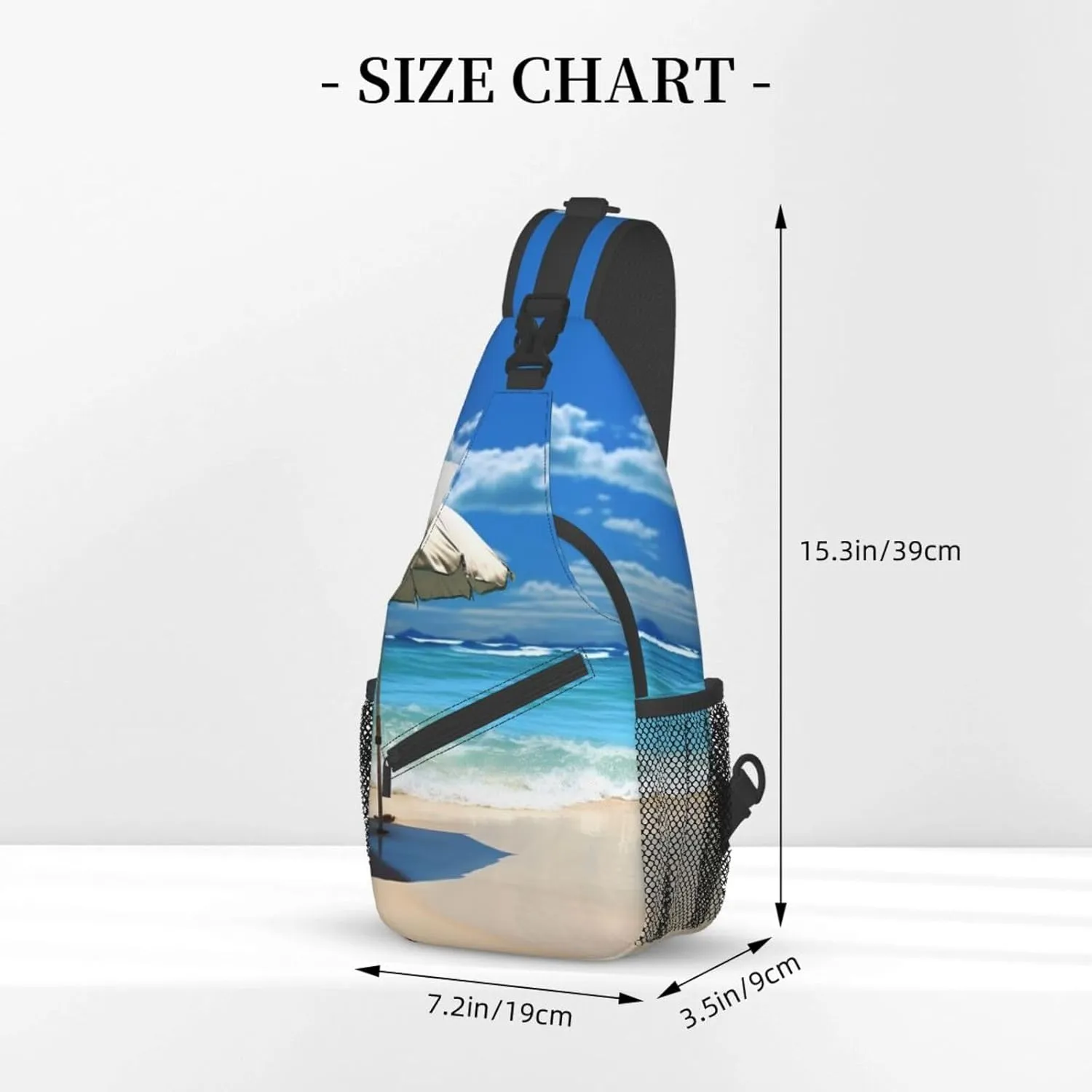 Sling Bag for Women Men Shoulder Bag Valley Chest Bag Travel Fanny Pack Lightweight Casual Daypack, Umbrella on Beach, One Size