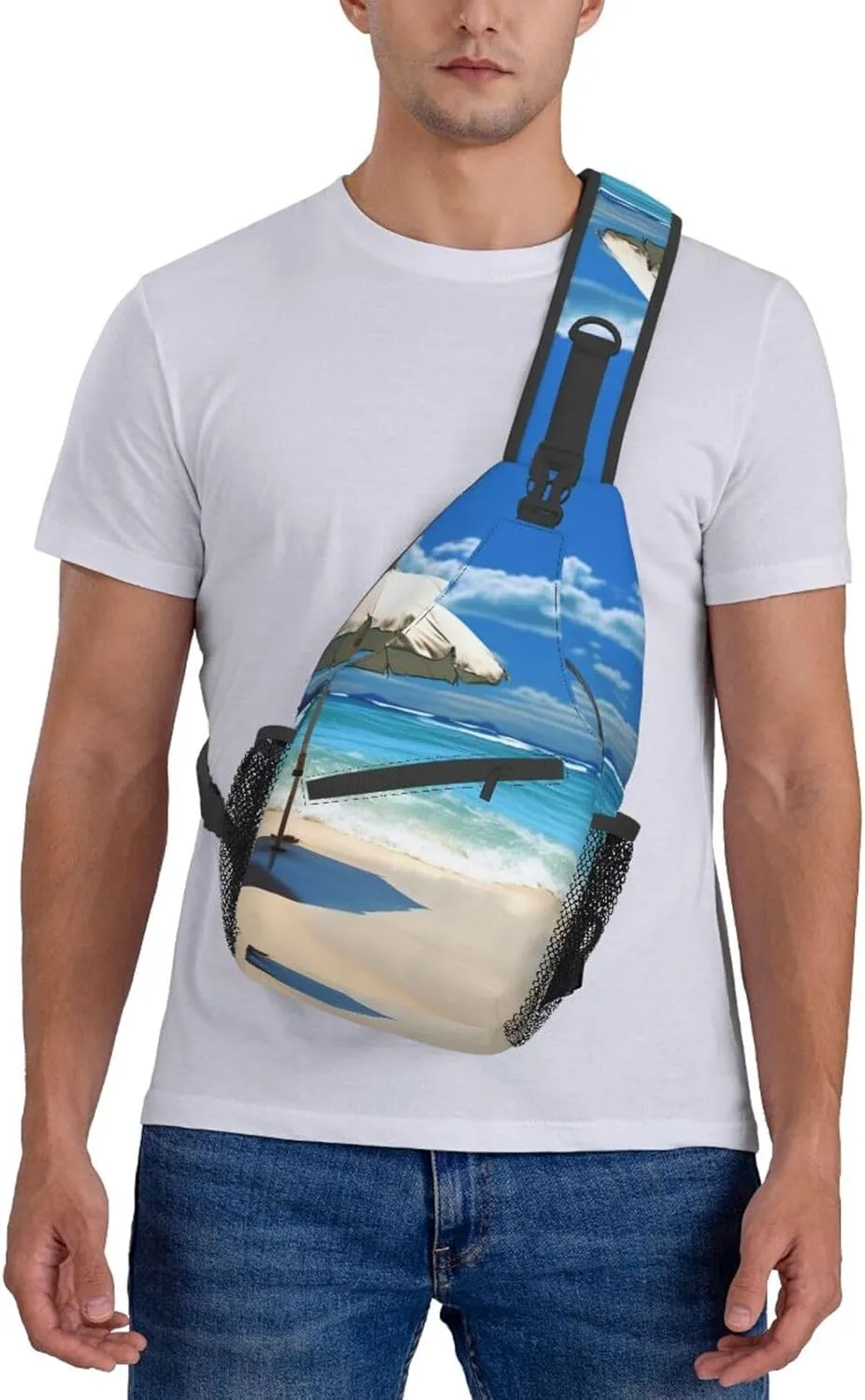 Sling Bag for Women Men Shoulder Bag Valley Chest Bag Travel Fanny Pack Lightweight Casual Daypack, Umbrella on Beach, One Size