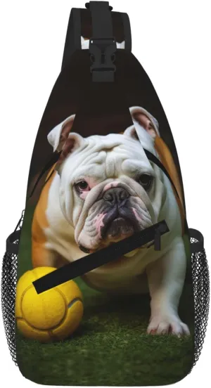 Sling Bag For Women Men Travel Hiking Backpack Crossbody Shoulder Chest Bags Bulldog With Yellow Ball Casual Daypack