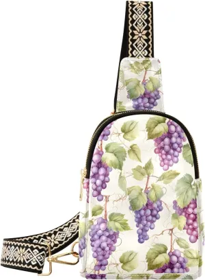 Sling Bag for Women Vintage Grape Vine Crossbody Bag Small Chest Bag Shoulder Bag Cell Phone Purse for Casual Travel Hiking Running Sports
