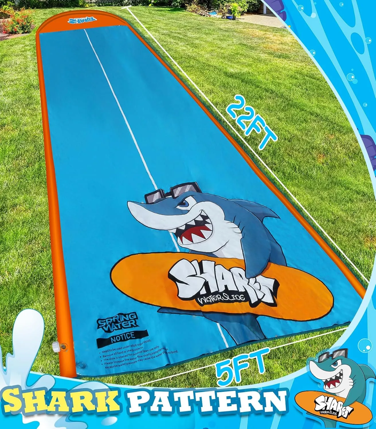 Slip Water Slide, 22ftx5ft Slip Water Slide for Kids Backyard Lawn,Summer Water Toys Outdoor Sprinkler with 2 Sliding Racing Lanes and 2 Inflatable Bodyboards