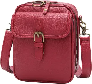 Small Crossbody Bag for Women Men Leather Fanny Pack RFID Chest Bag for Travel (Red)