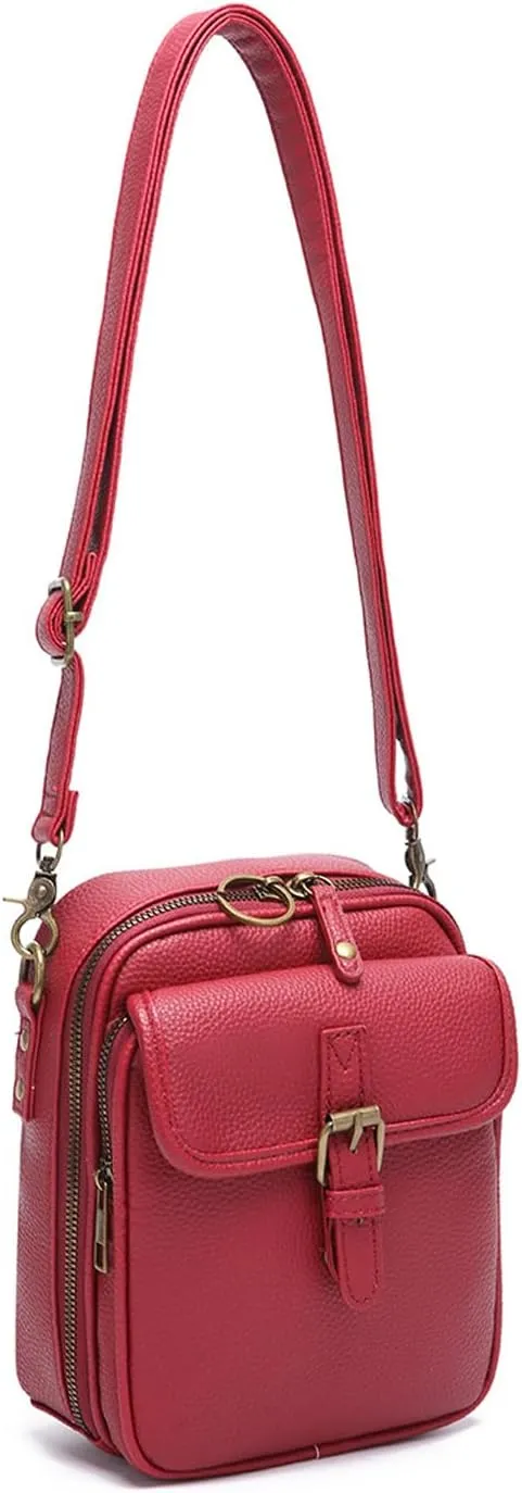 Small Crossbody Bag for Women Men Leather Fanny Pack RFID Chest Bag for Travel (Red)