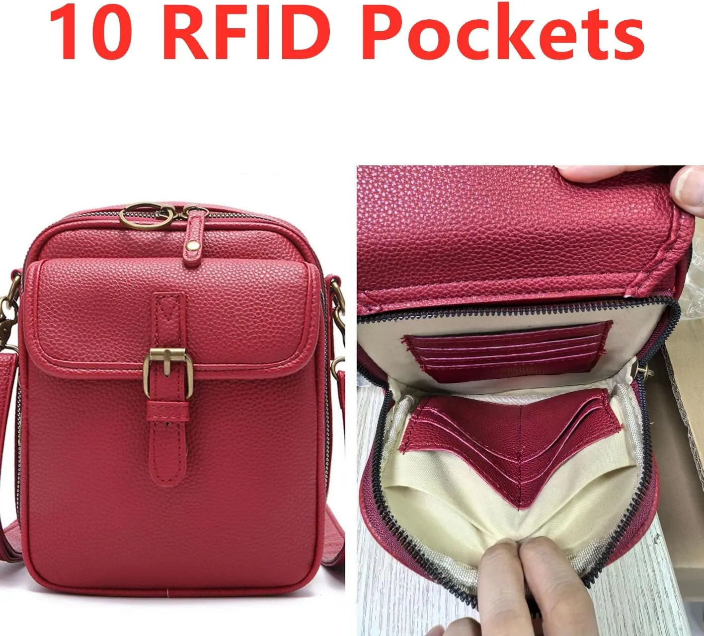Small Crossbody Bag for Women Men Leather Fanny Pack RFID Chest Bag for Travel (Red)