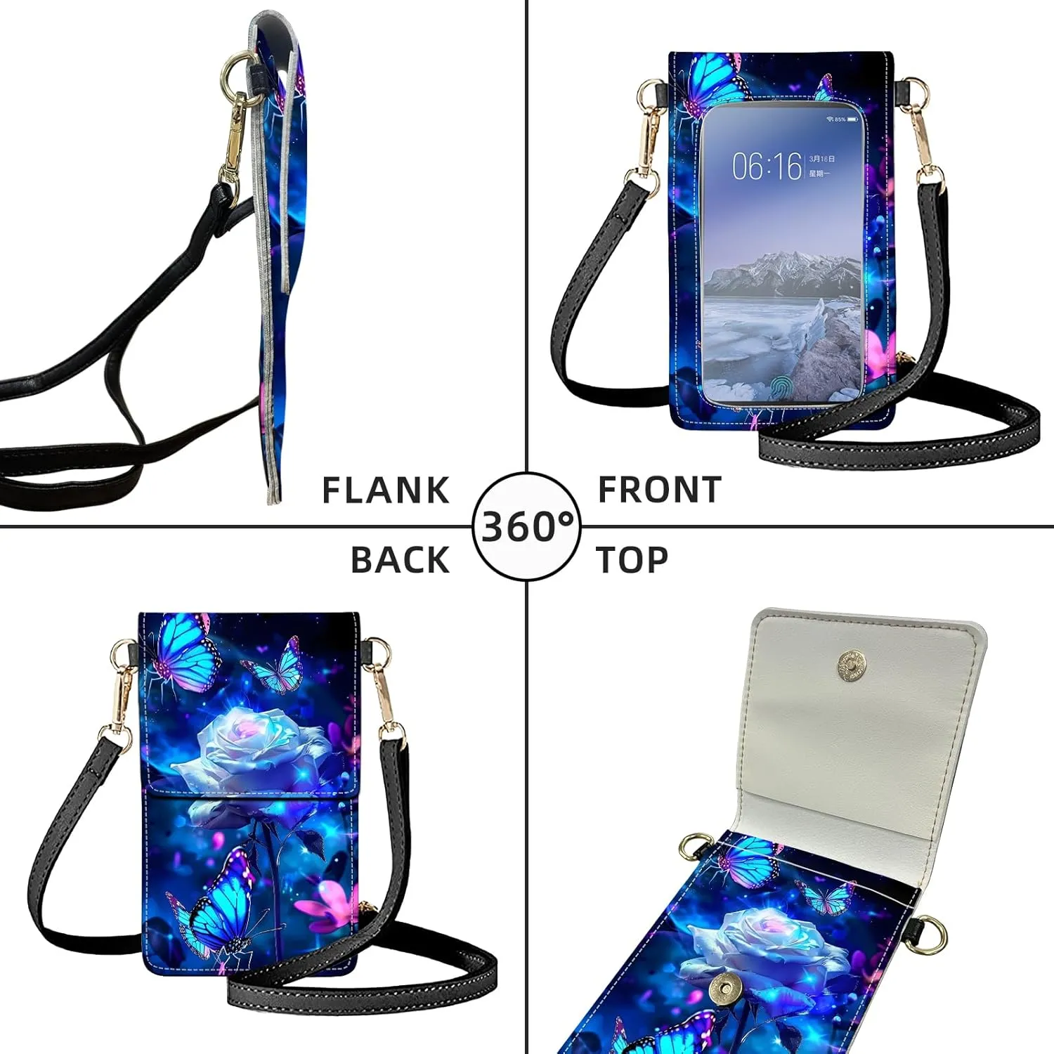 Small Crossbody Bags for Women, Leather Travel Cell Phone Wallet, Touch Screen Phone Wallet with Card Holder