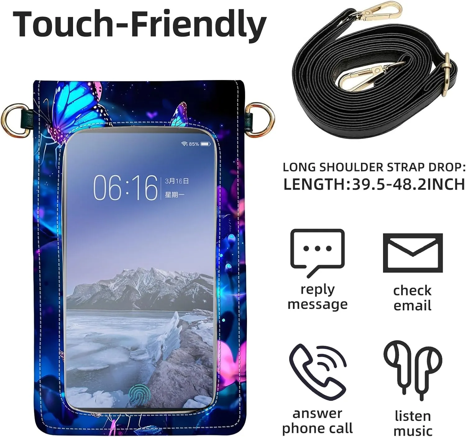 Small Crossbody Bags for Women, Leather Travel Cell Phone Wallet, Touch Screen Phone Wallet with Card Holder