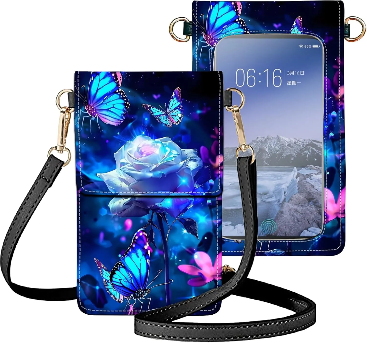 Small Crossbody Bags for Women, Leather Travel Cell Phone Wallet, Touch Screen Phone Wallet with Card Holder