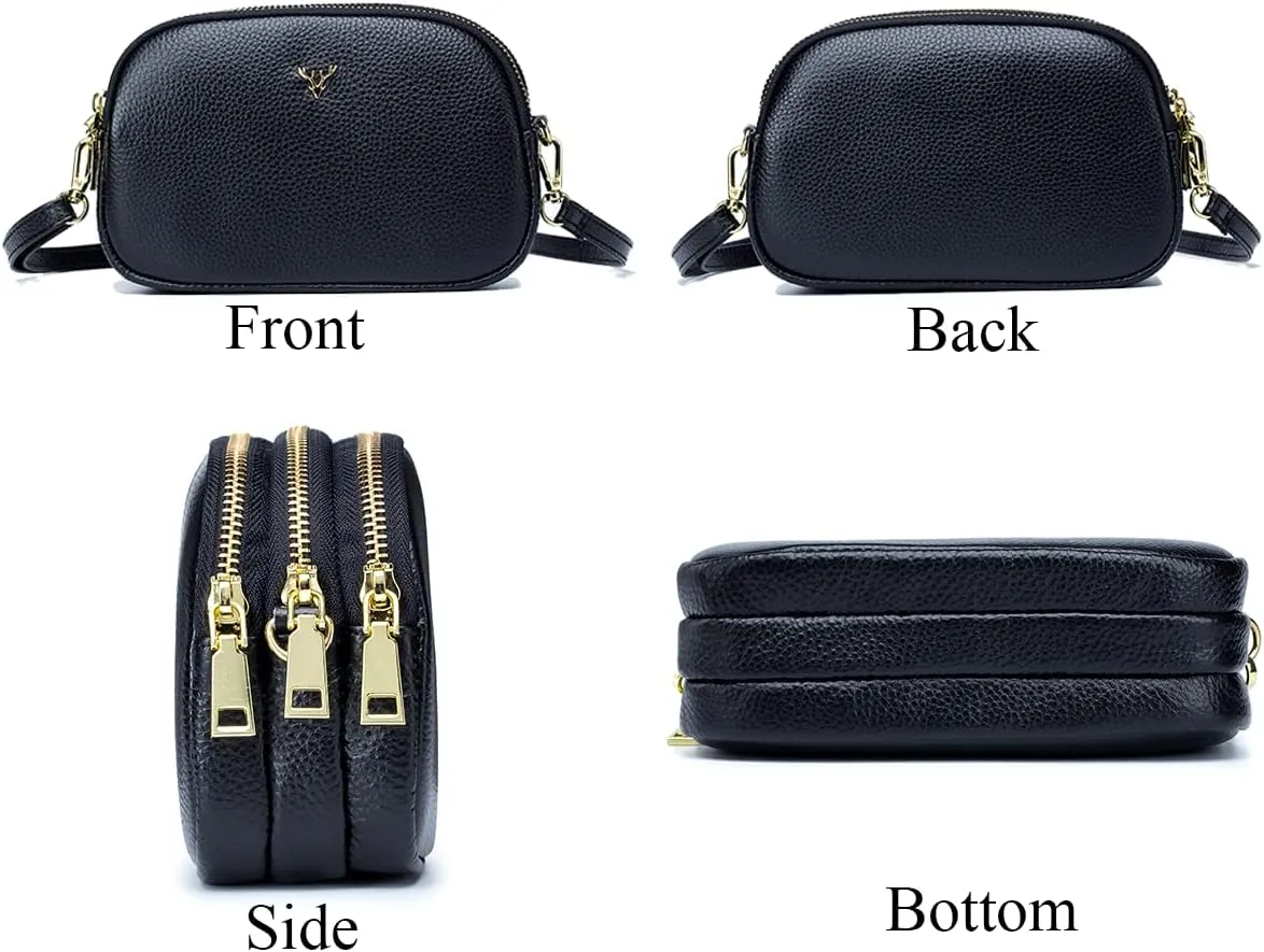 Small Crossbody Bags Genuine Leather Shoulder Handbags Trendy Design Cellphone Purses for Women and Girls