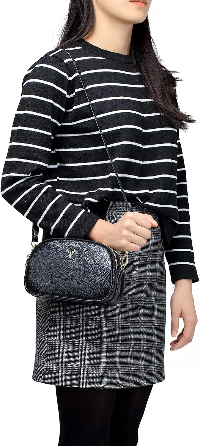 Small Crossbody Bags Genuine Leather Shoulder Handbags Trendy Design Cellphone Purses for Women and Girls