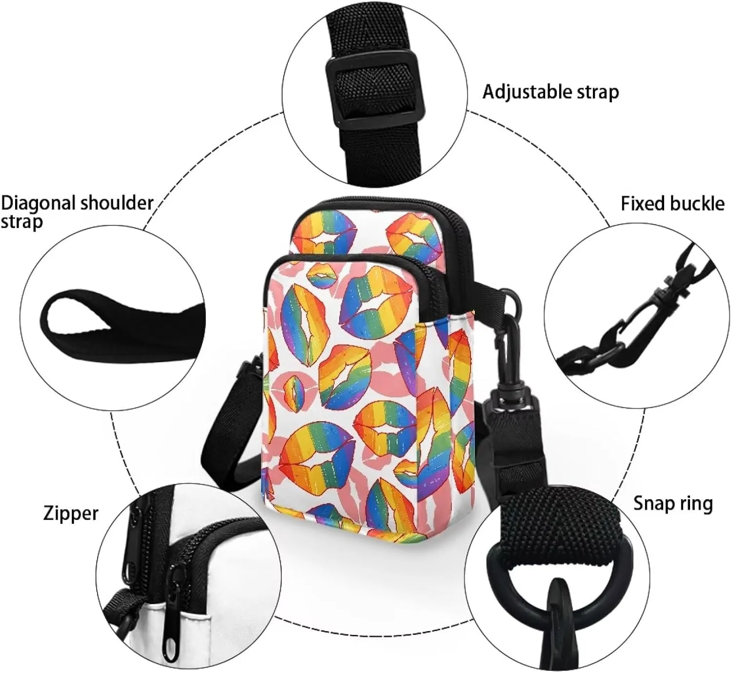 Small Crossbody Phone Wallet Bag, Tropical Flower Leaves Mini Shoulder Purse Belt Bag for Running, Hiking & Biking