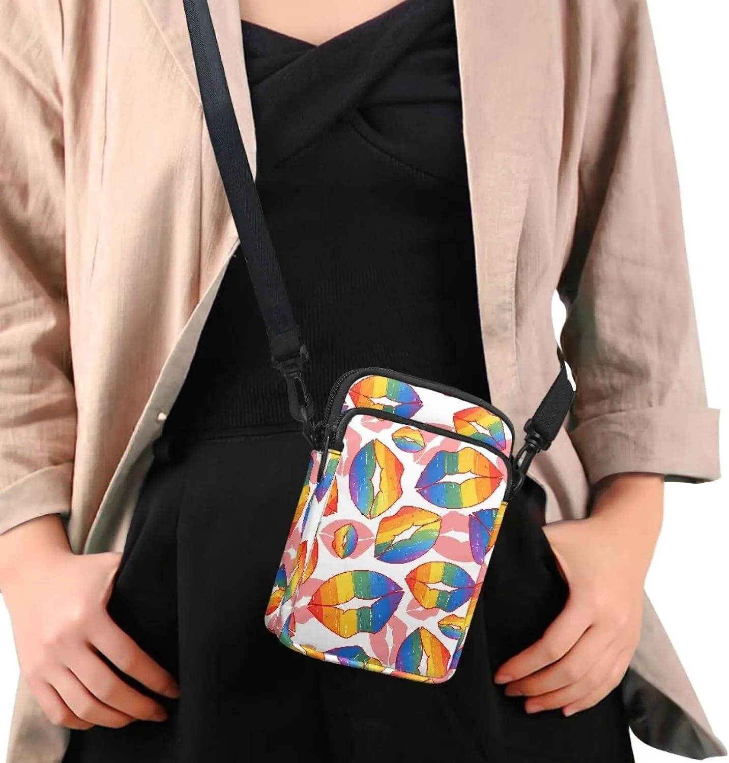 Small Crossbody Phone Wallet Bag, Tropical Flower Leaves Mini Shoulder Purse Belt Bag for Running, Hiking & Biking