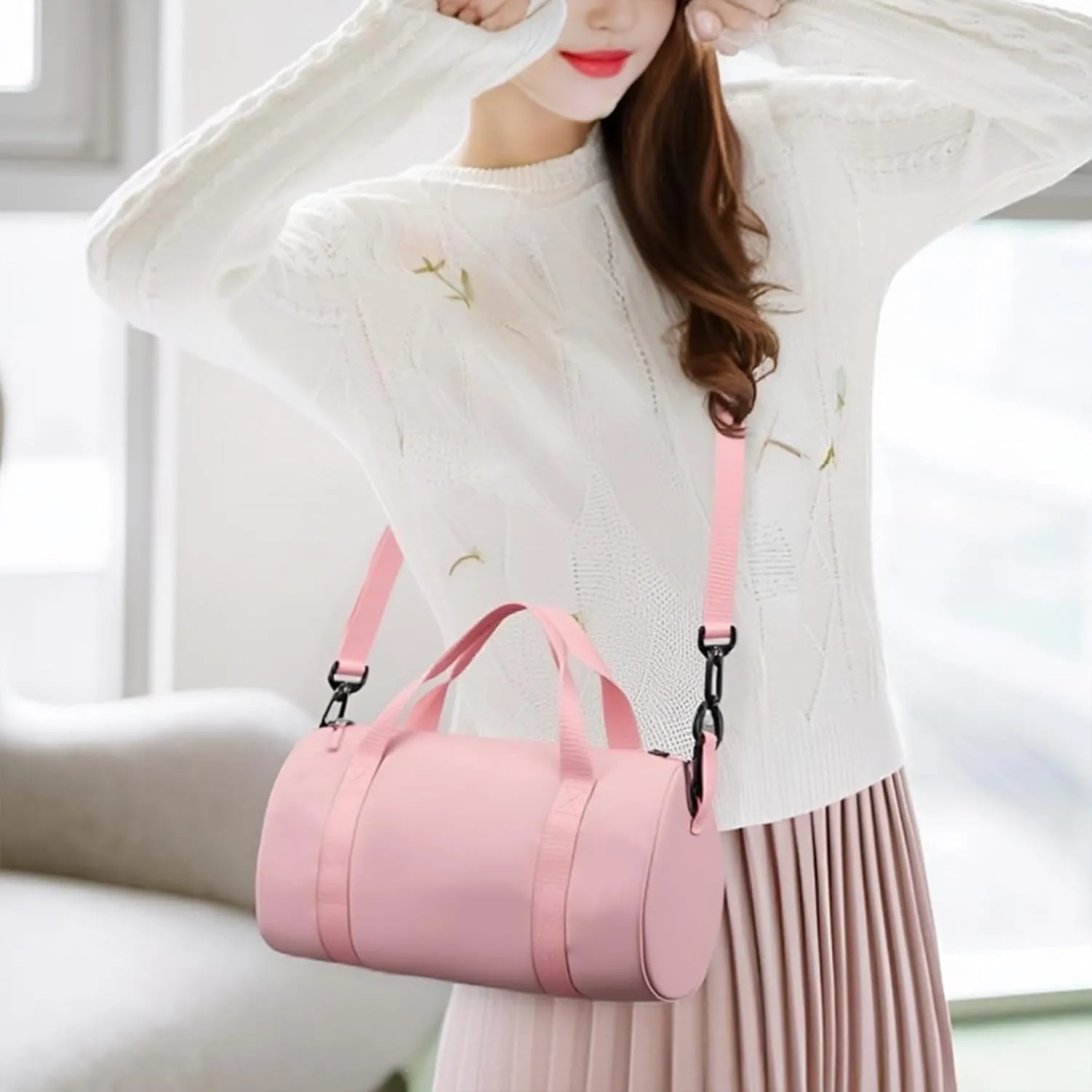 Small Gym Bag for Women Lightweight Mini Sport Bag Gym Tote Bag Duffle Pack for Workout Yoga Swimming Dance(Pink)