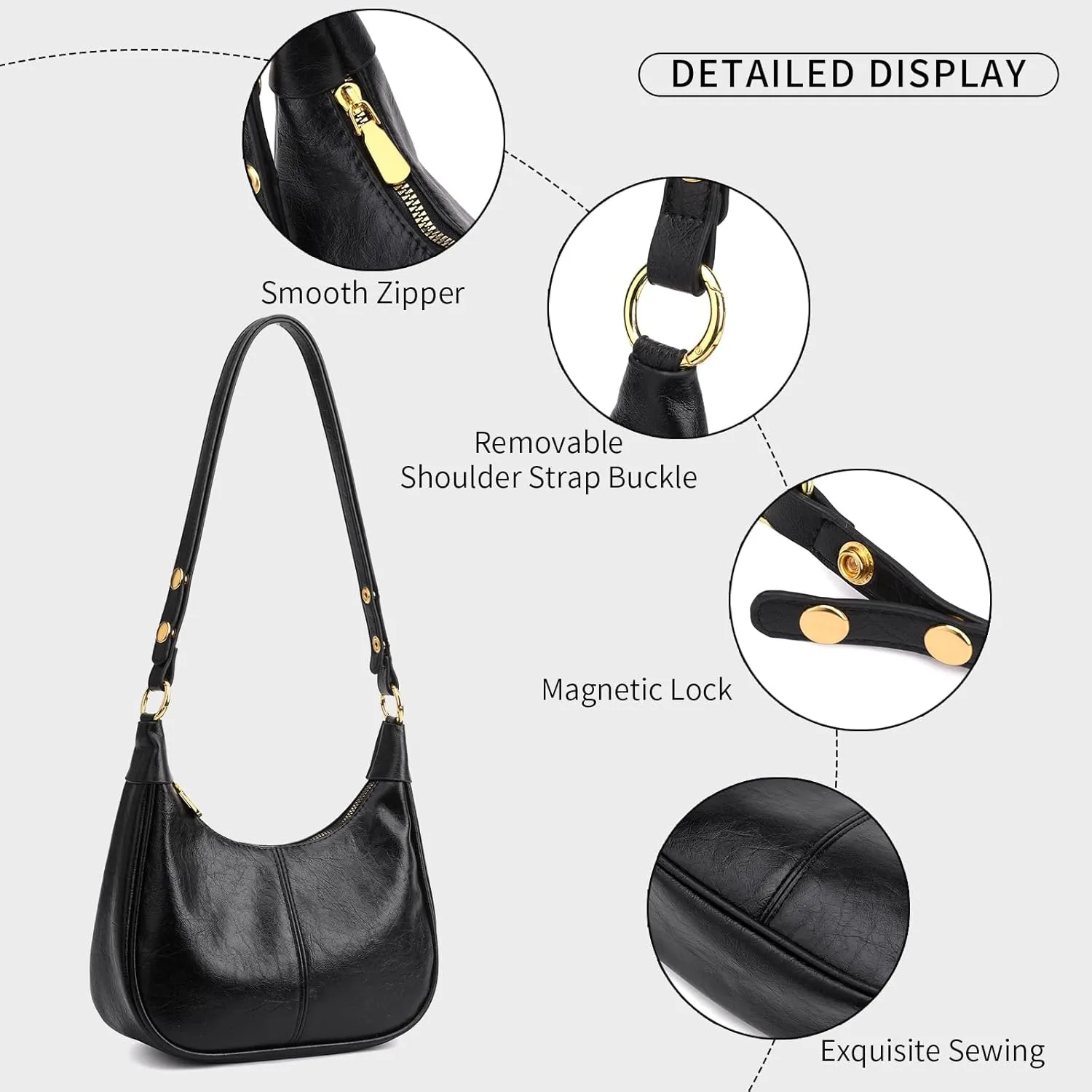 Small Hobo Bags Retro Crescent Shoulder Purse Women Soft Crossbody Handbag