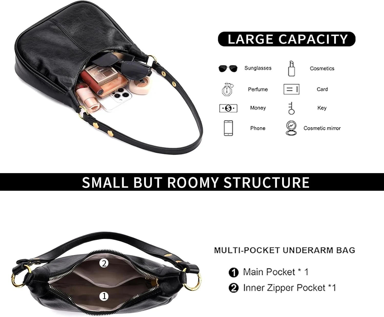 Small Hobo Bags Retro Crescent Shoulder Purse Women Soft Crossbody Handbag