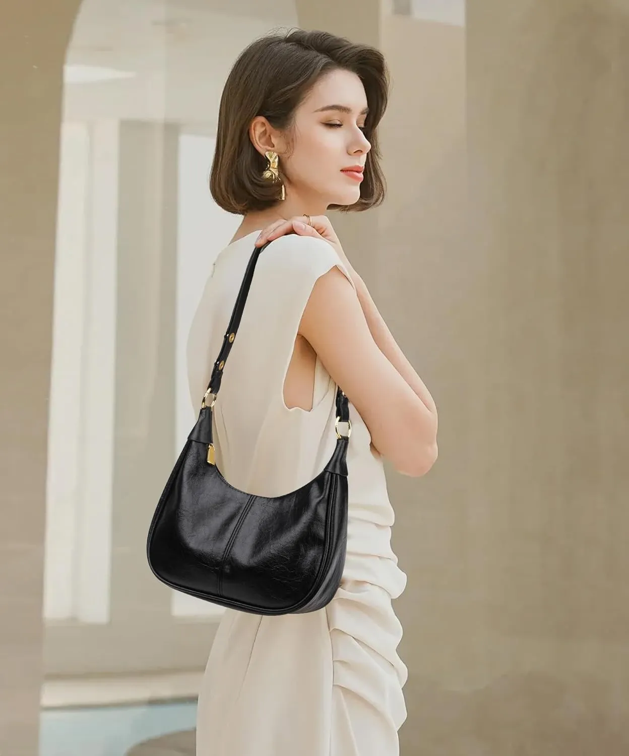 Small Hobo Bags Retro Crescent Shoulder Purse Women Soft Crossbody Handbag