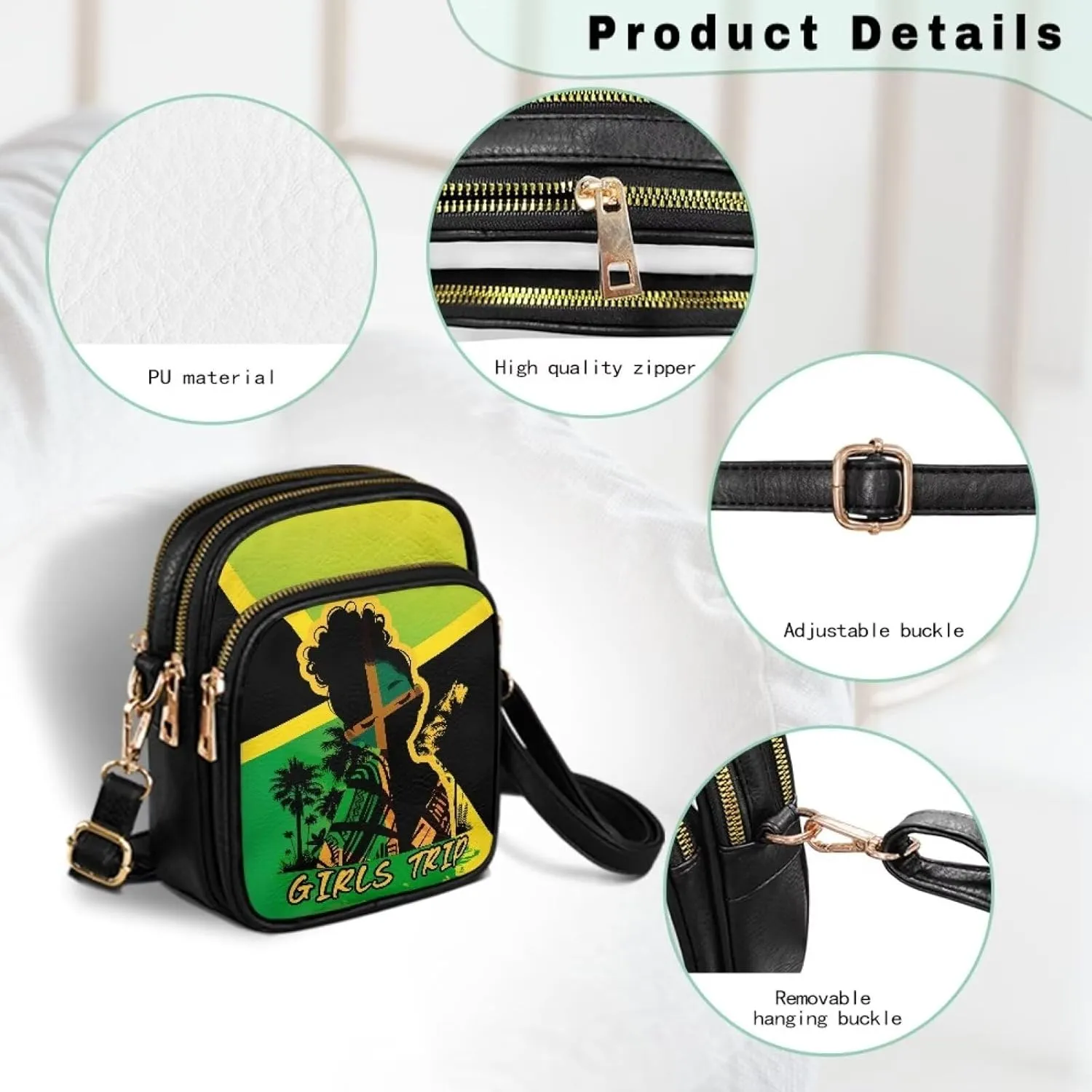 Small Leather Crossbody Bag for Women, Tropical Floral PU Leather Crossbody Cell Phone Purse with Adjustable Strap