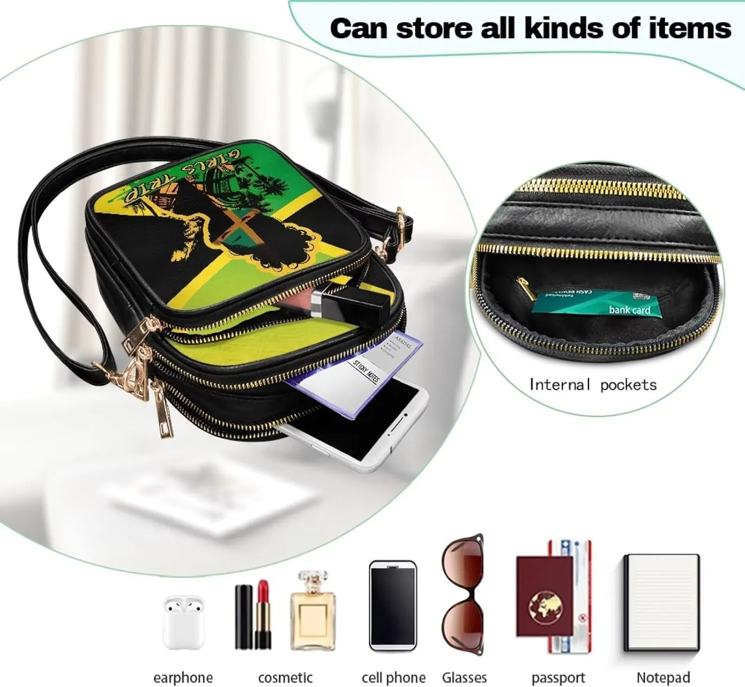 Small Leather Crossbody Bag for Women, Tropical Floral PU Leather Crossbody Cell Phone Purse with Adjustable Strap