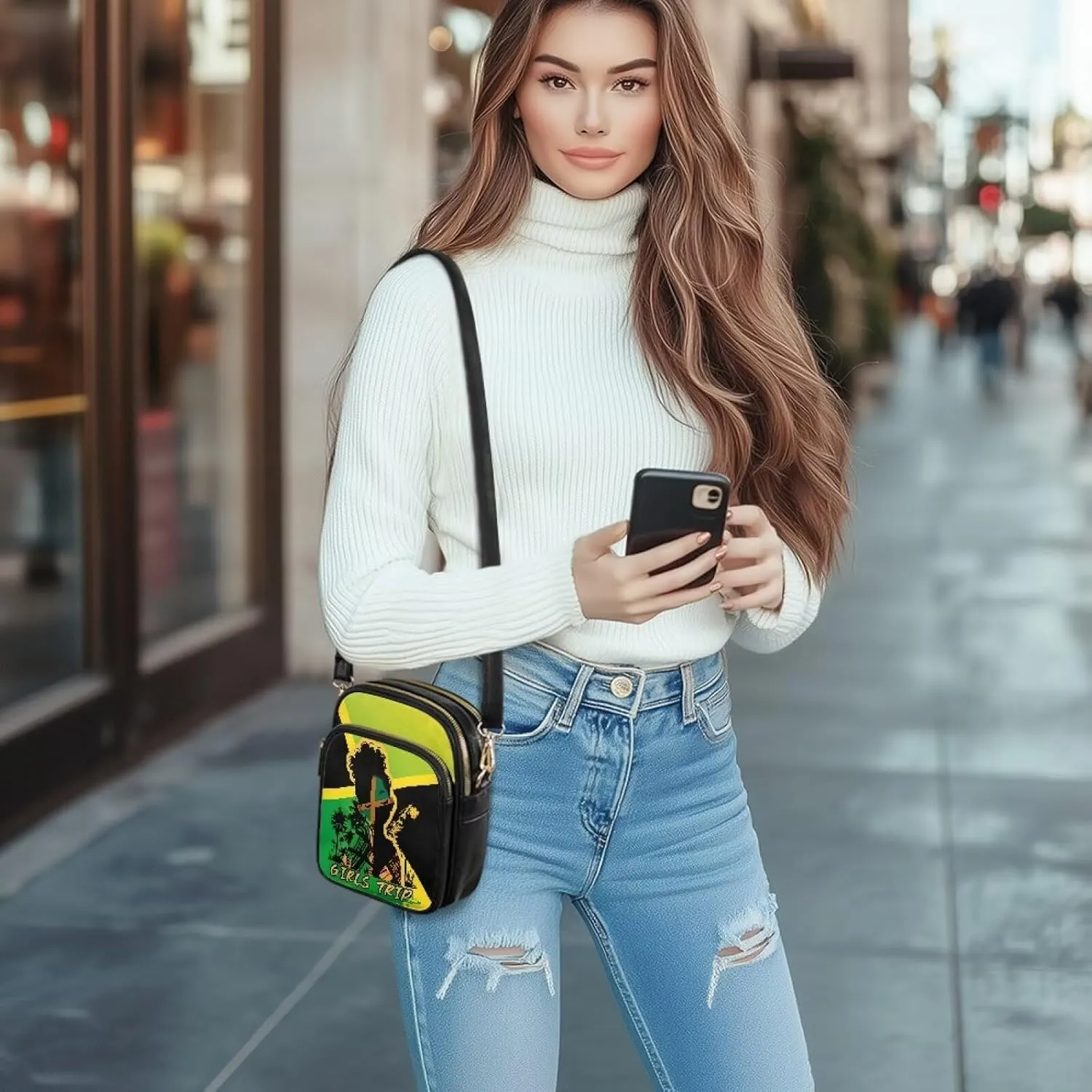 Small Leather Crossbody Bag for Women, Tropical Floral PU Leather Crossbody Cell Phone Purse with Adjustable Strap