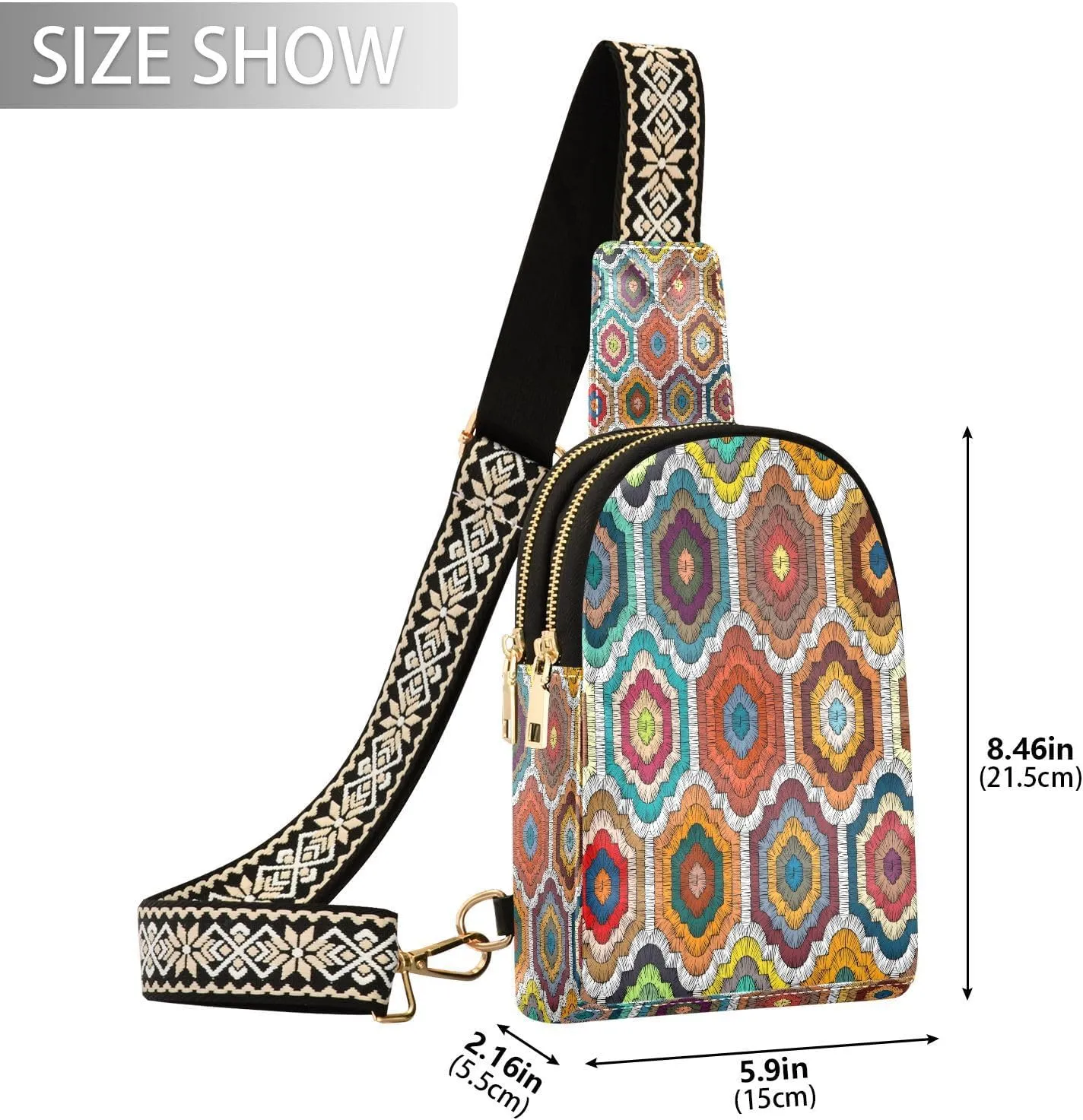 Small Sling Bag for Women Crossbody Embroidery Boho Style Fashion Leather Crossbody Bag for Women Rainbow Trendy Crossbody Purse Fanny Pack with Adjustable Guitar Strap Outfit