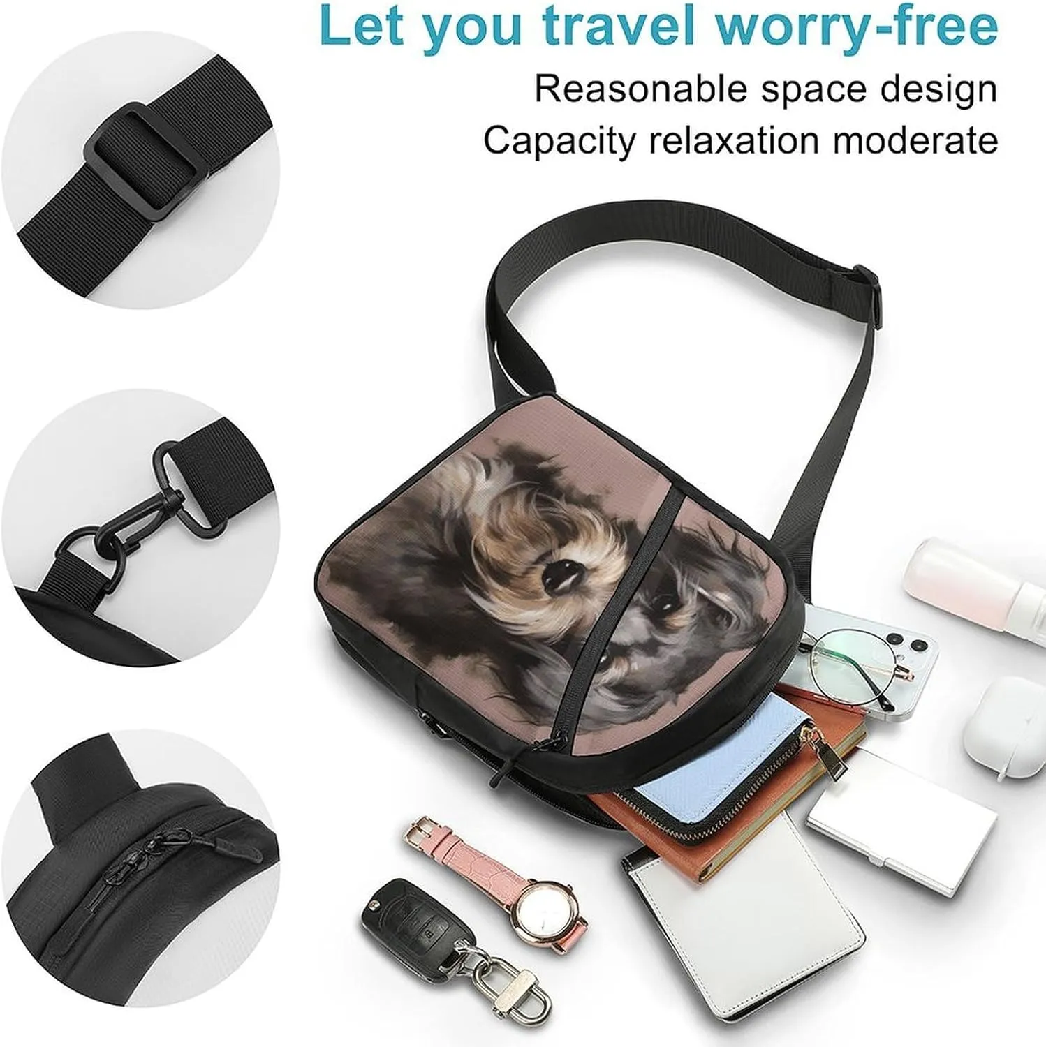 Small Sling Chest Bag Crossbody Bag for Men Women,A Dog Lightweight Gym Daypack for Travel Cycling Hiking