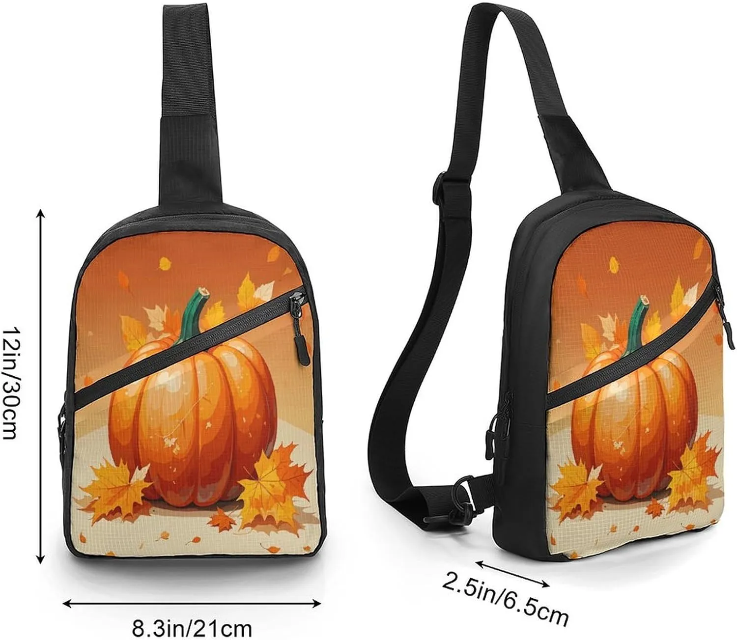 Small Sling Chest Bag Crossbody Bag for Men Women,Autumn Leaves Thanksgiving Day Pumpkin Lightweight Gym Daypack for Travel Cycling Hiking