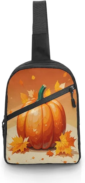 Small Sling Chest Bag Crossbody Bag for Men Women,Autumn Leaves Thanksgiving Day Pumpkin Lightweight Gym Daypack for Travel Cycling Hiking