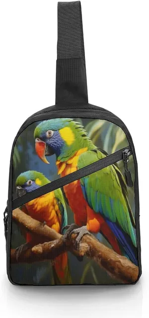 Small Sling Chest Bag Crossbody Bag for Men Women,Bird Parrot Painting Lightweight Gym Daypack for Travel Cycling Hiking