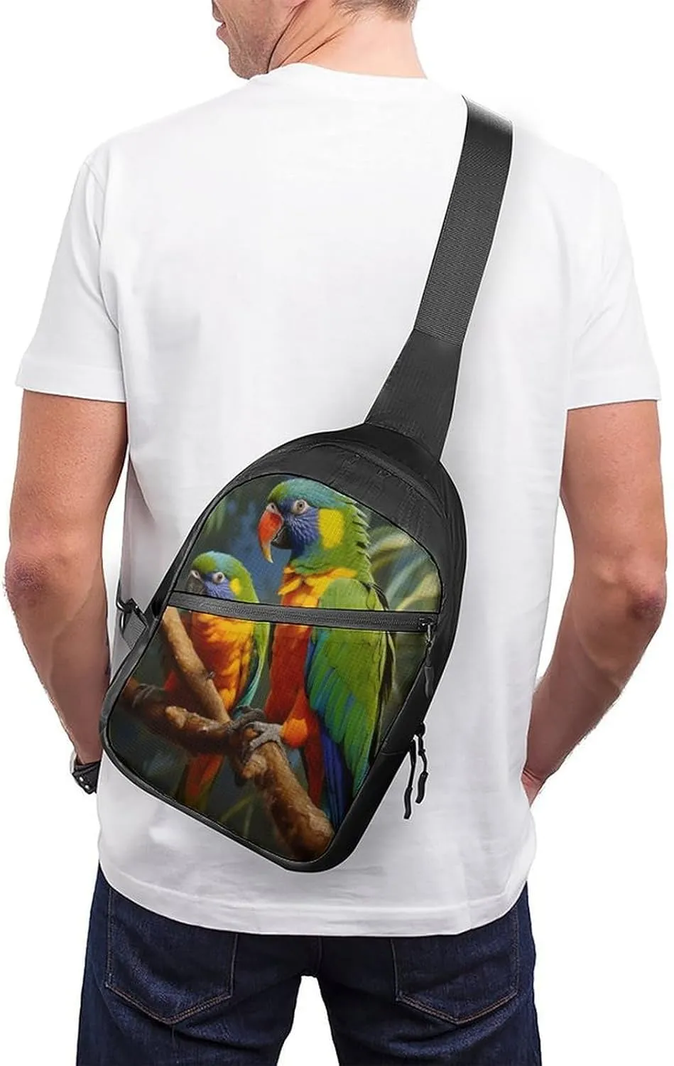 Small Sling Chest Bag Crossbody Bag for Men Women,Bird Parrot Painting Lightweight Gym Daypack for Travel Cycling Hiking