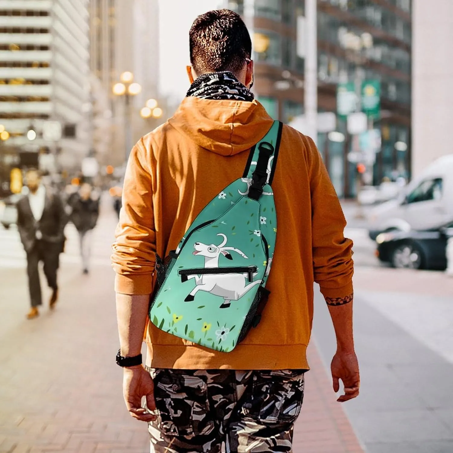 Small Sling Chest Bag Crossbody Bag for Men Women,Goat Frolic Lightweight Gym Daypack for Travel Cycling Hiking
