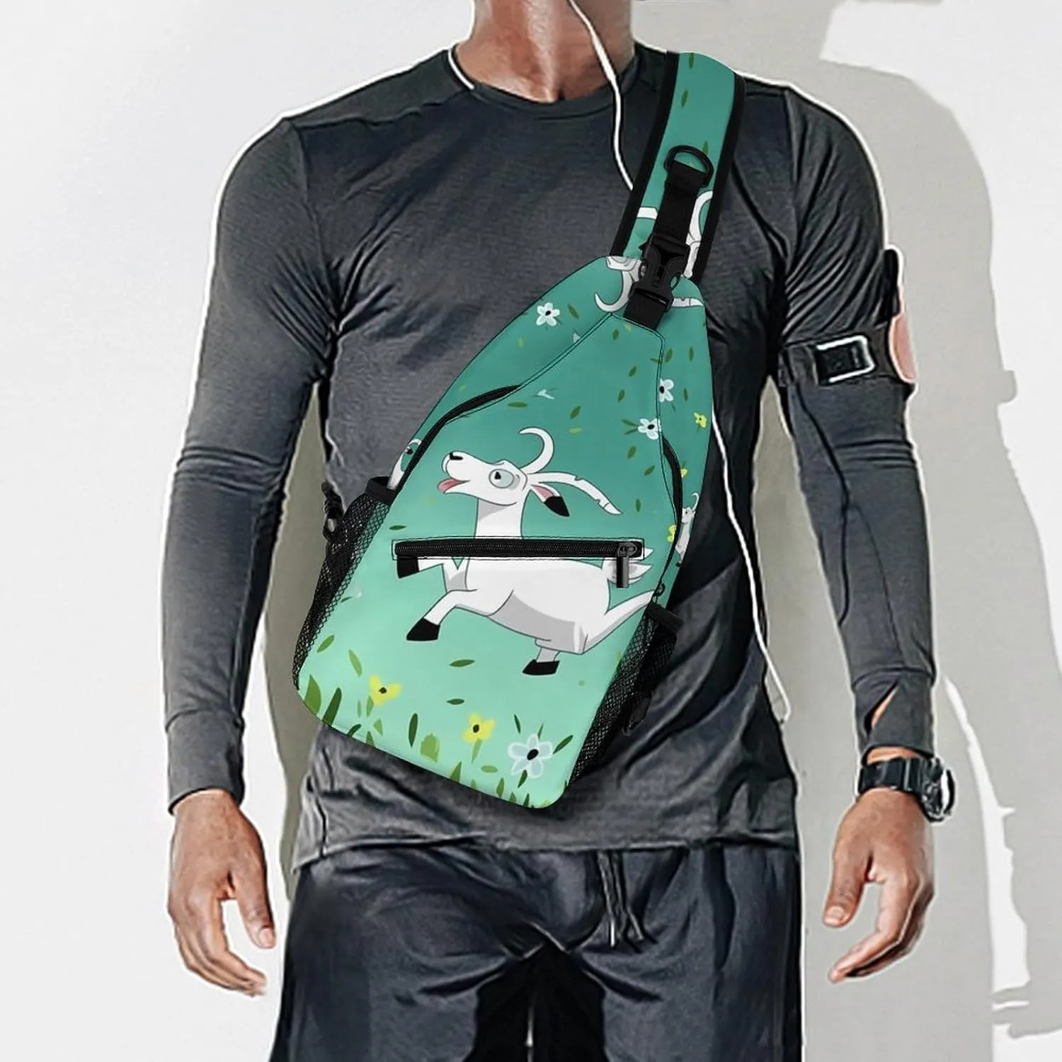 Small Sling Chest Bag Crossbody Bag for Men Women,Goat Frolic Lightweight Gym Daypack for Travel Cycling Hiking