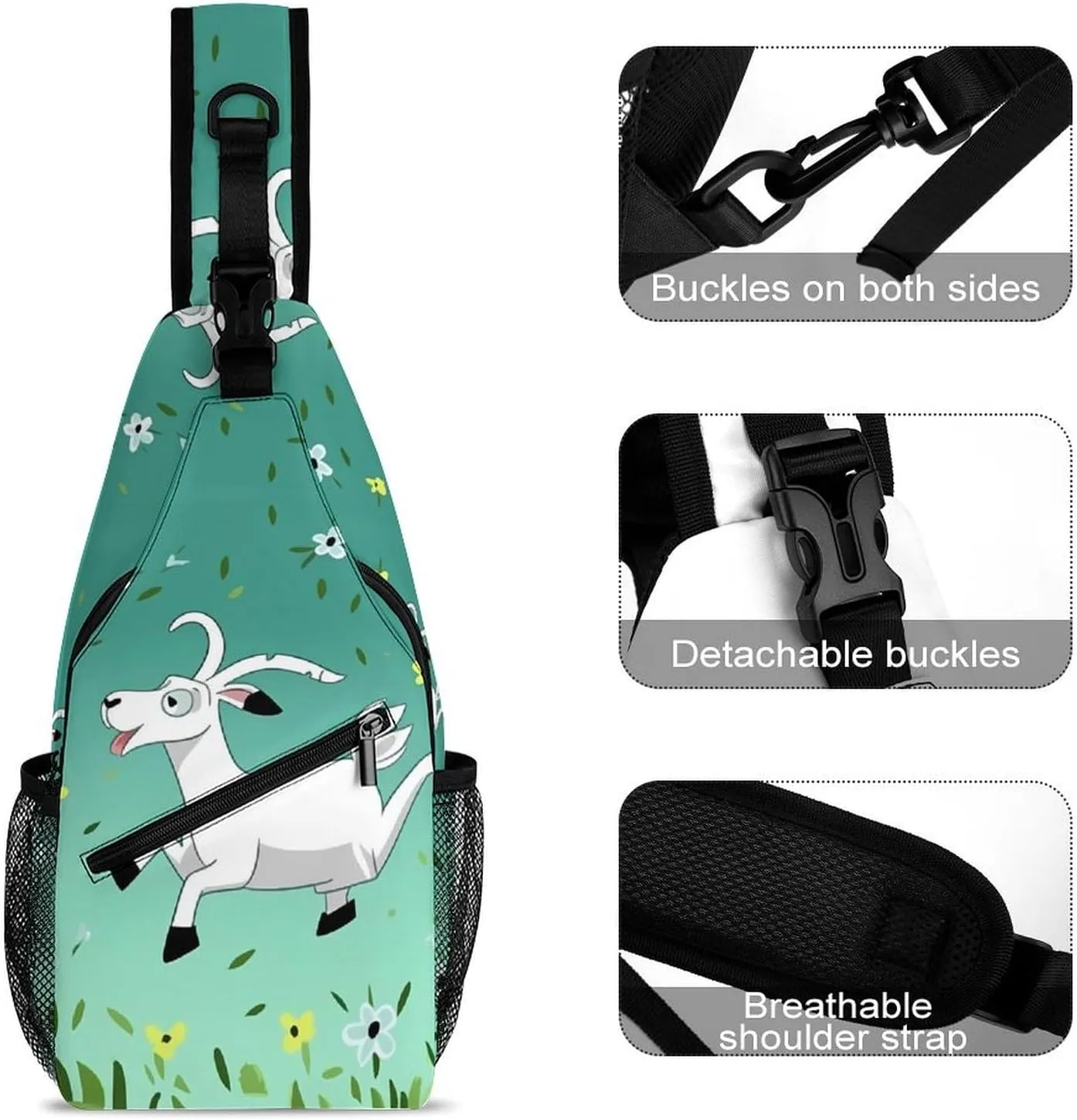 Small Sling Chest Bag Crossbody Bag for Men Women,Goat Frolic Lightweight Gym Daypack for Travel Cycling Hiking